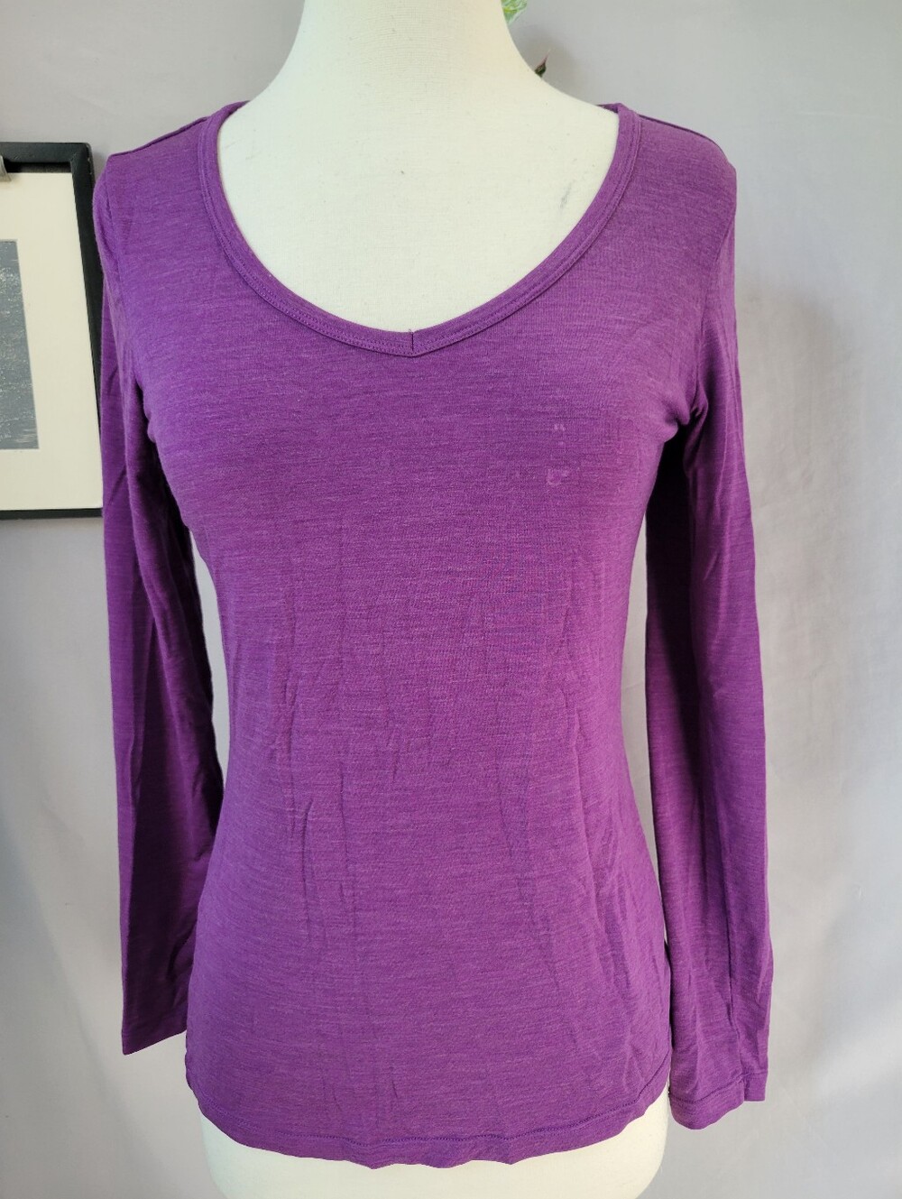 WoolX Layla V Neck Long Sleeve Tee Purple S